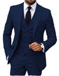 MoranX Men's Suits Regular Fit 3 Pieces Double Breasted Formal Business Tuxedos Blazer Vest Pants for Wedding Grooms(Navy,X-Large)