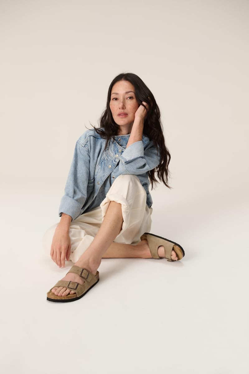 Project Cloud 100% Genuine Leather Flat Sandals For Women 2026 Cork Footbed Womens Sandals with Memory Foam and arch support Vacation Essentials Slides for Women Footwear (Venita, taupsu, 8)