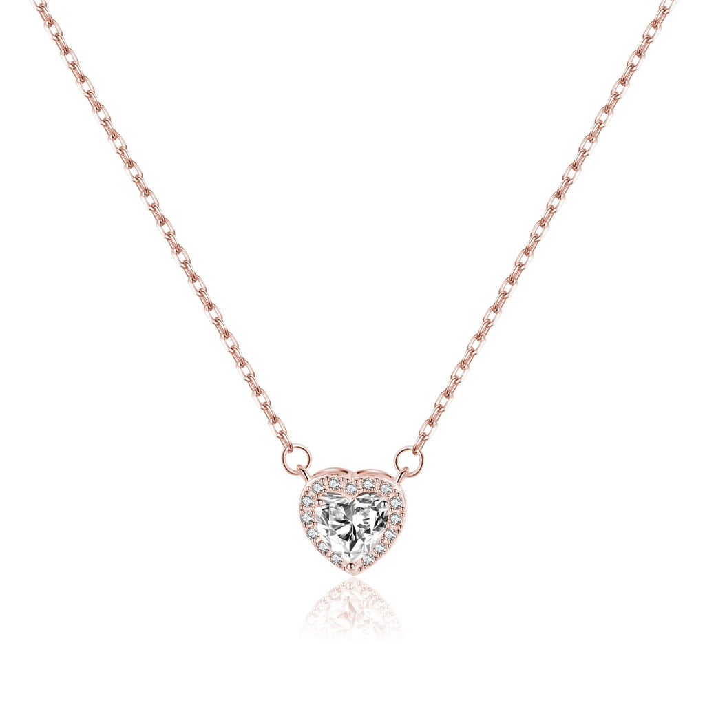 SLUYNZ 925 Sterling Silver CZ Love Choker Necklace for Women Teen Girls Sweet Heart Pendant Necklace for Her Birthday Anniversary (C-Rose Color)