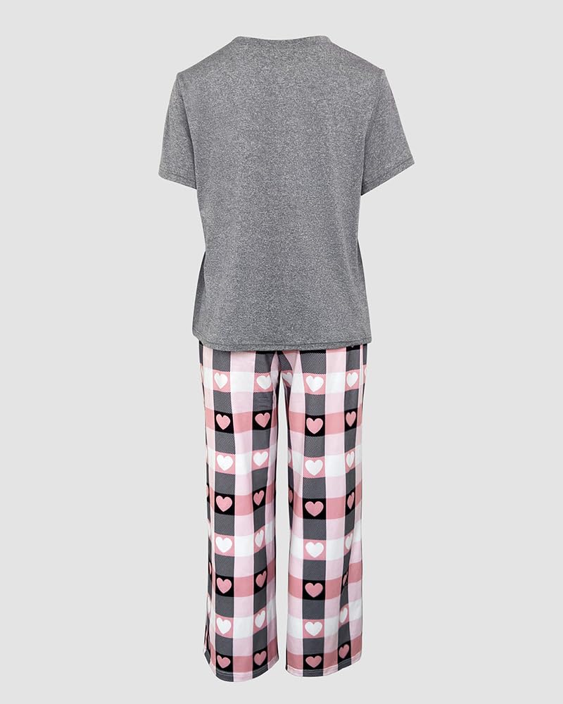CHICME Womens Pajamas Sets 2 Piece Short Sleeve Lounge Set Printed Loose Pants Pj Sets Loungewear Set Heart Gray-L