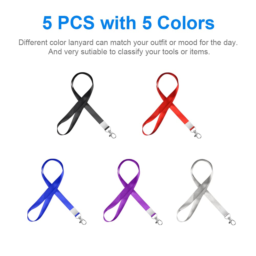 Mcyye 5 PCS Badge Lanyards with Clip for Keys & ID Badges, Premium Lanyard Strap for Teacher, Kids, Men, Women, Badge Lanyard for Cruise, Keys, Wallet, Phone, USB, Keychain
