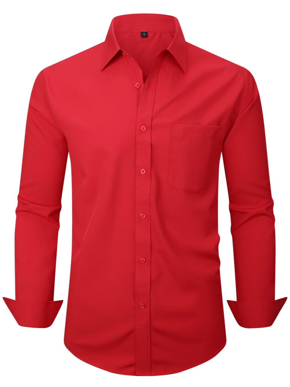 Men's Dress Shirts Long Sleeve Button Down Shirt Business Formal Stretch Shirt Regular Fit with Pockets Red Large