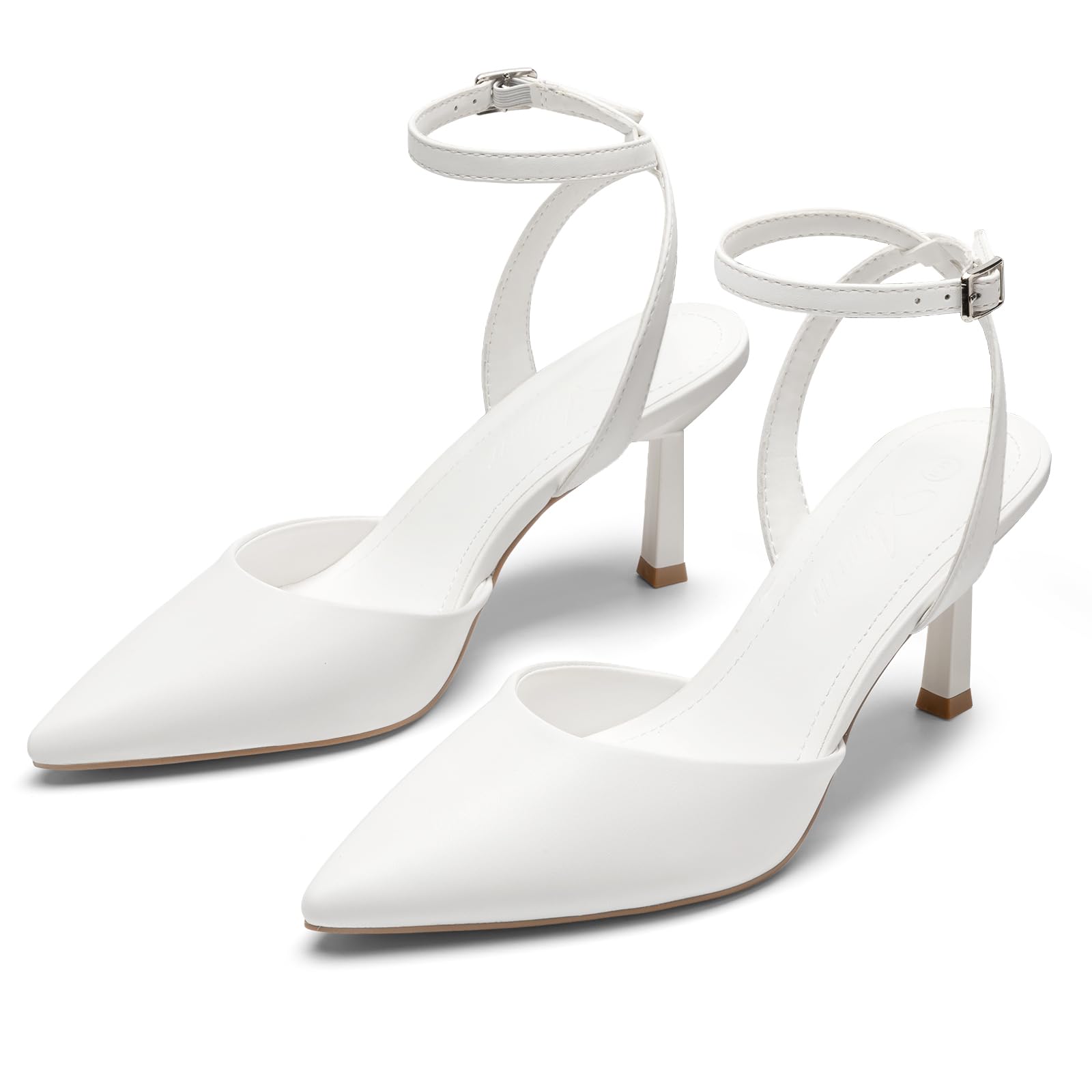 Athlefit Women's Closed Pointed Toe 3 Inch High Heels Ankle Strap Stiletto Heel Wedding Party Dress Pumps Shoes, White Size 9.5,SAPU2602W