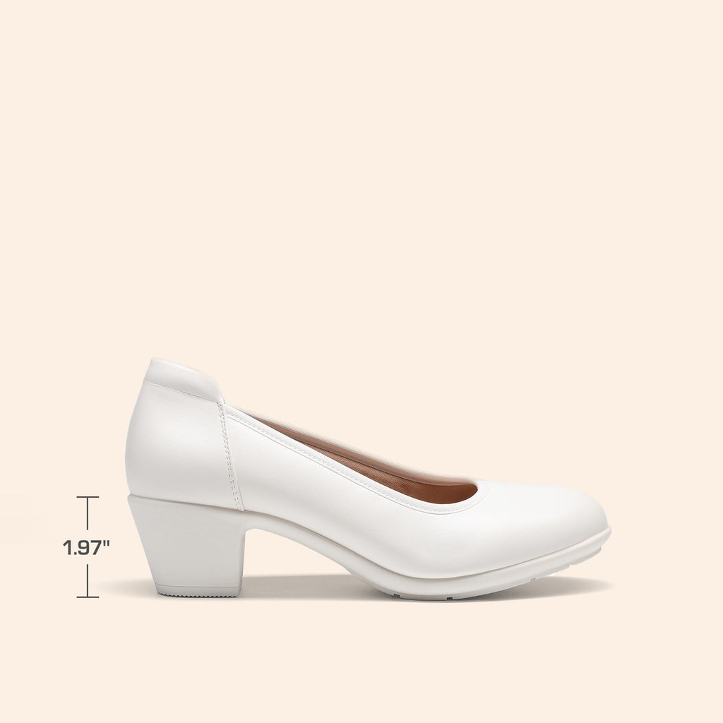 DREAM PAIRS Women's Low Chunky Heels Comfortable Block Work Pumps Closed Round Toe Dress Shoes for Office Business,Size 8,White,DWUMPU2547