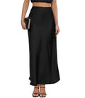 Women's Satin Maxi Skirt High Waisted Elastic Waistband Silk A-Line Casual Party Leopard Print Long Skirts for Women (Black, Small)