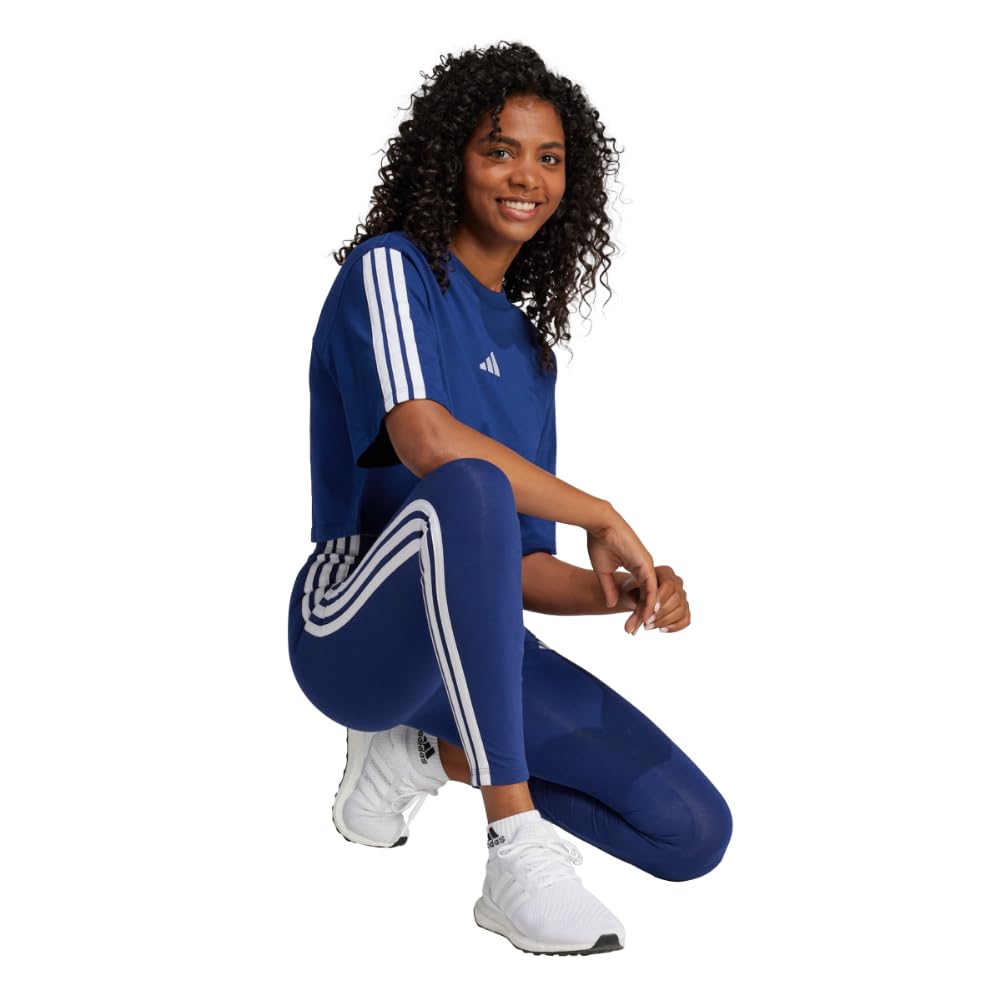 Adidas Womens 3-Stripes Single Jersey Sportswear Leggings, Dark Blue/White, Large
