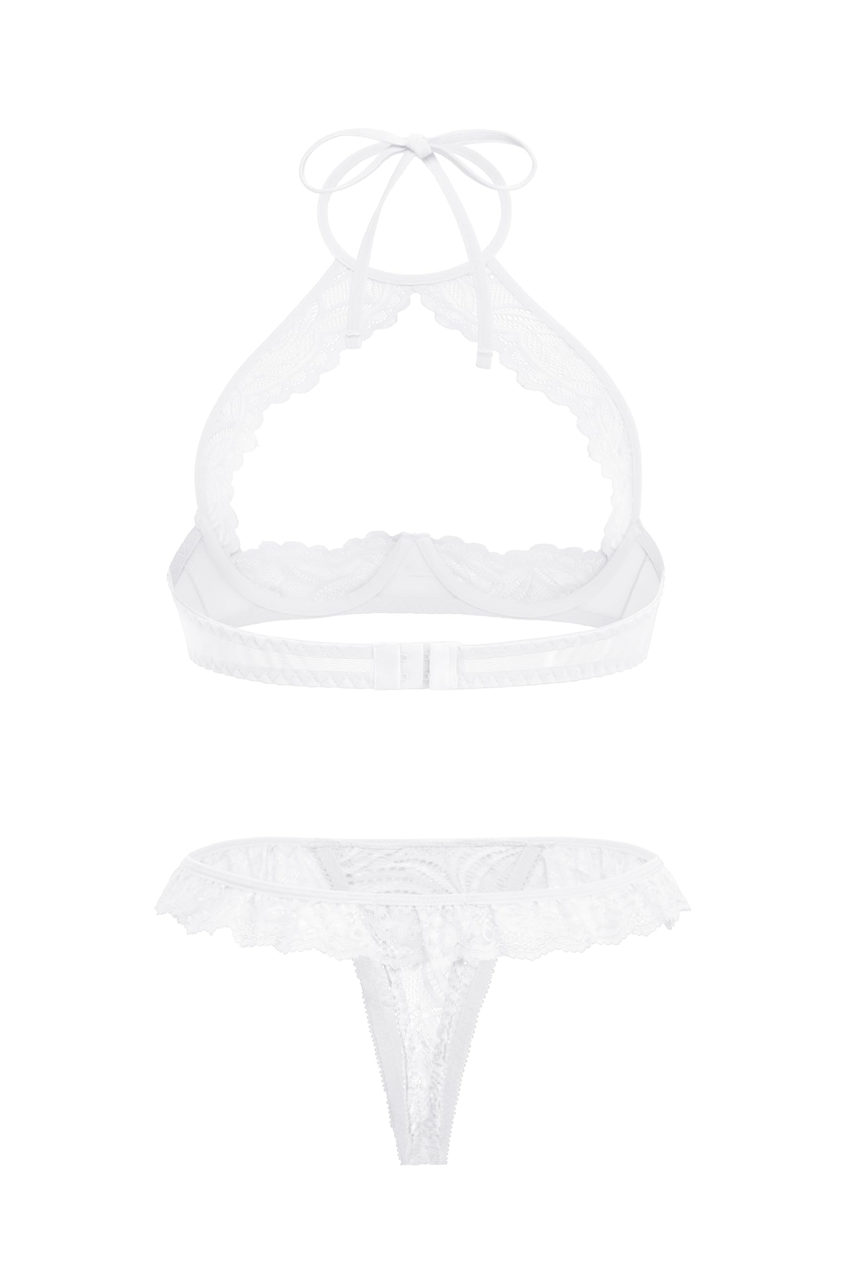Avidlove Sexy Underwire Push Up Lingerie for Women Floral Lace Sheer Lingerie Set for Women Halter Bra and Panty 2 Piece White XX-Large