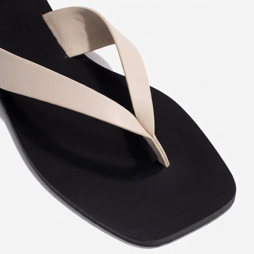 FJQNXGY Flip Flops for Women Comfortable Square Toe Casual Beach Thong Sandals Slip On Dressy Flats Summer Outdoor Slides Shoes