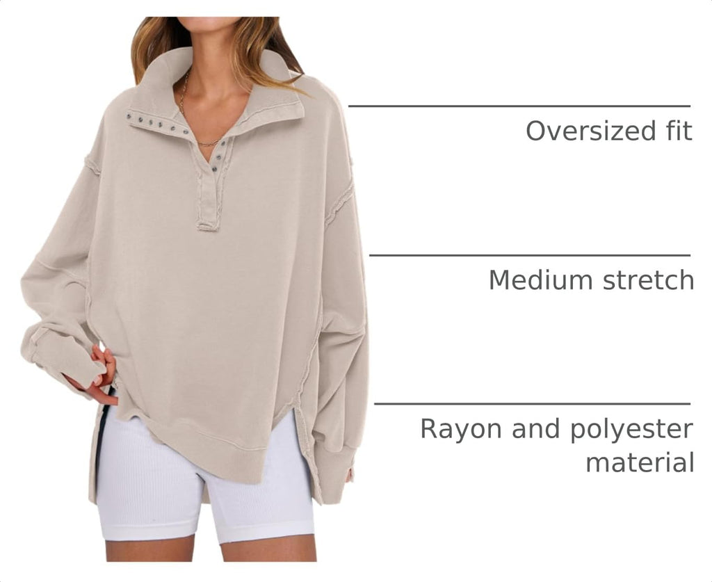 ANRABESS Sweatshirt for Women Oversized Henley Fall Outfits Apricot