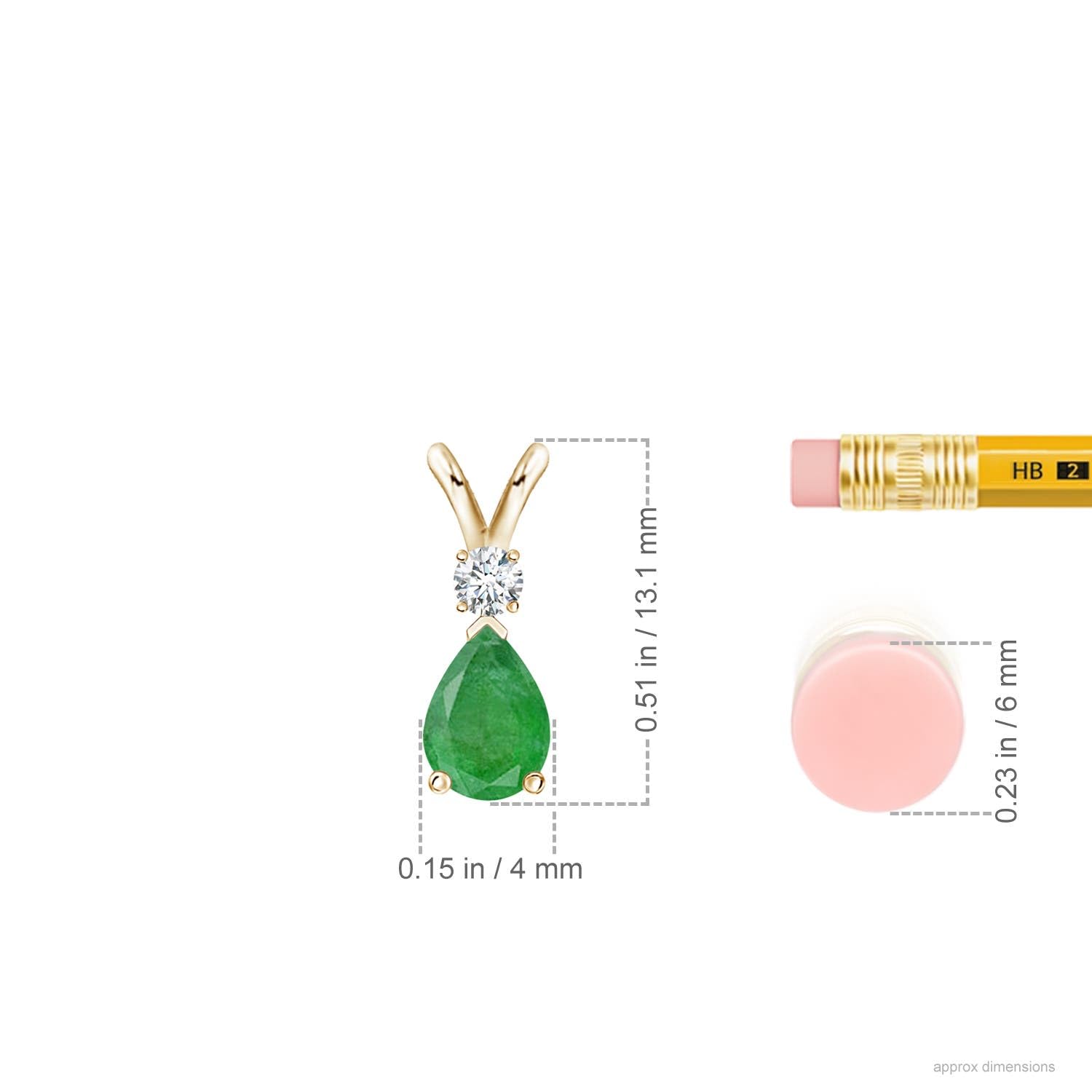 Angara 0.38 ct Emerald Teardrop V-Bale Necklace with Diamond in 14K Yellow Gold | Natural Prong-Set Emerald Pendant for Women | July Birthday Gemstone Jewelry Gift | 6x4mm