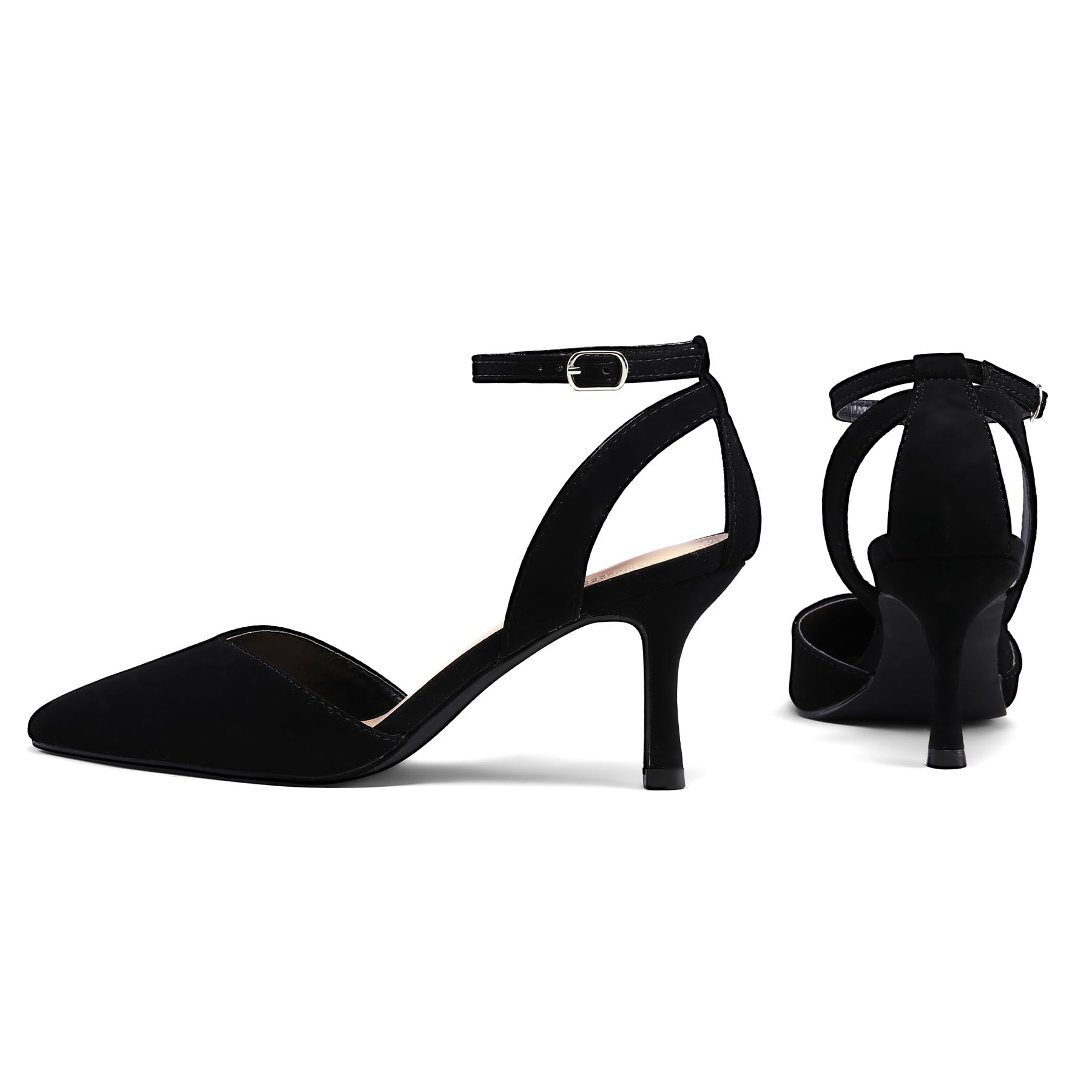 mysoft Women's Pumps Shoes Pointed Toe Kitten Low Heels Stiletto Ankle Strap Closed Toe Wedding Party Dress Sandals Black Nubuck