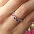 925 Sterling Silver Shiny Full Diamond Ring 18K Gold Ruby Cocktail Ring Red Gem Zirconia Promise Rings CZ Diamond Multi Row Ring Eternity Engagement Wedding Band Ring for Women Z.7 (US Code 8)