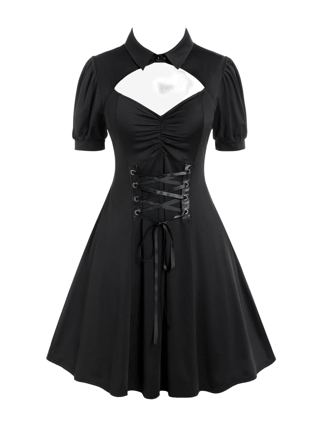 ROSE GAL Plus Size Cutout Lace Up Ruched Shirted Collar A-Line Dress