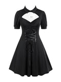 ROSE GAL Plus Size Cutout Lace Up Ruched Shirted Collar A-Line Dress