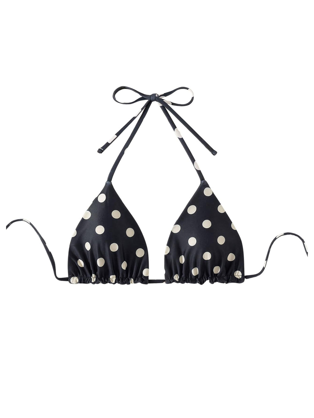 WDIRARA Women's Polka Dots Triangle Bikini Top Micro Halter Swimsuit Tops Black and White Medium