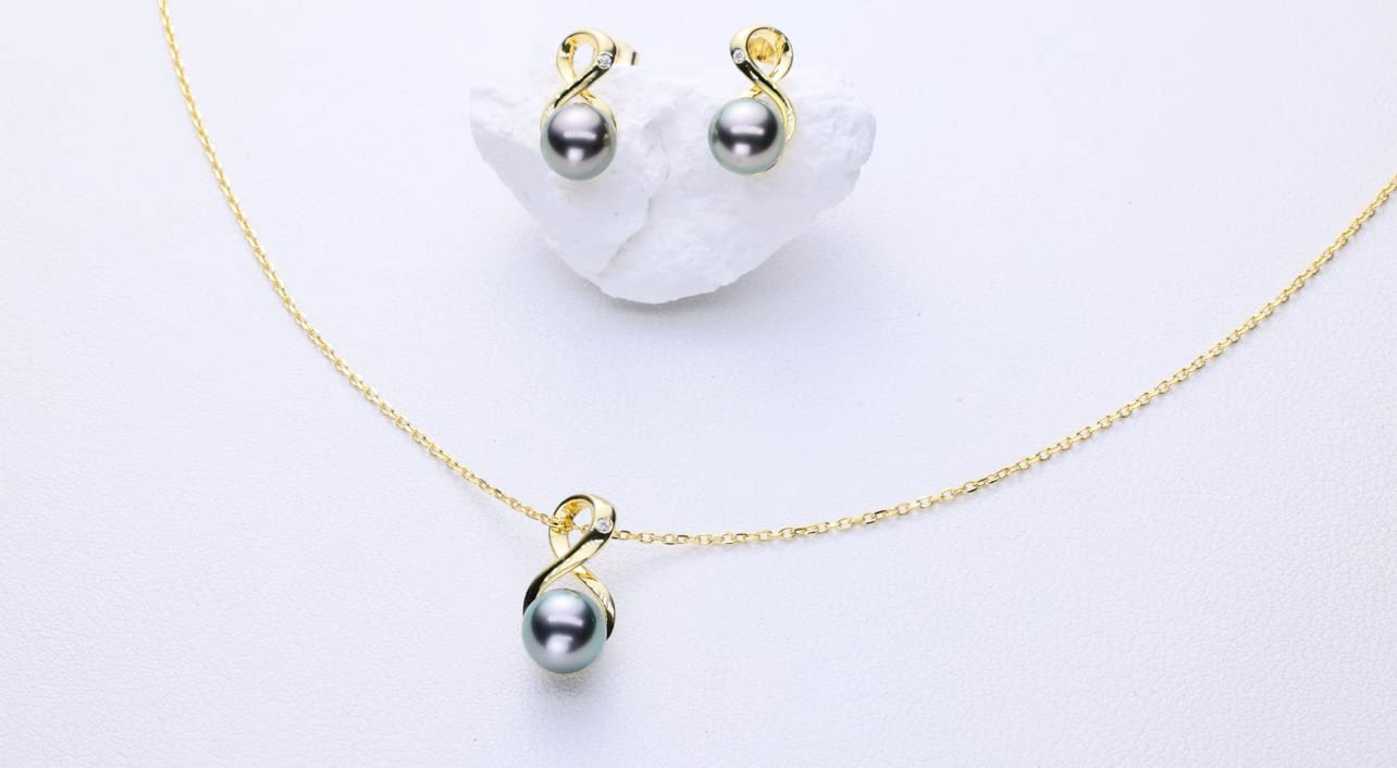 CHAULRI Tahitian Black Pearl Necklaces for Women - Infinity Pendant, Anniversary Birthday Valentines Day Gifts for Wife, Girlfriend, Mom 18K Yellow Gold Plated 925 Sterling Silver Real Pearl Jewelry
