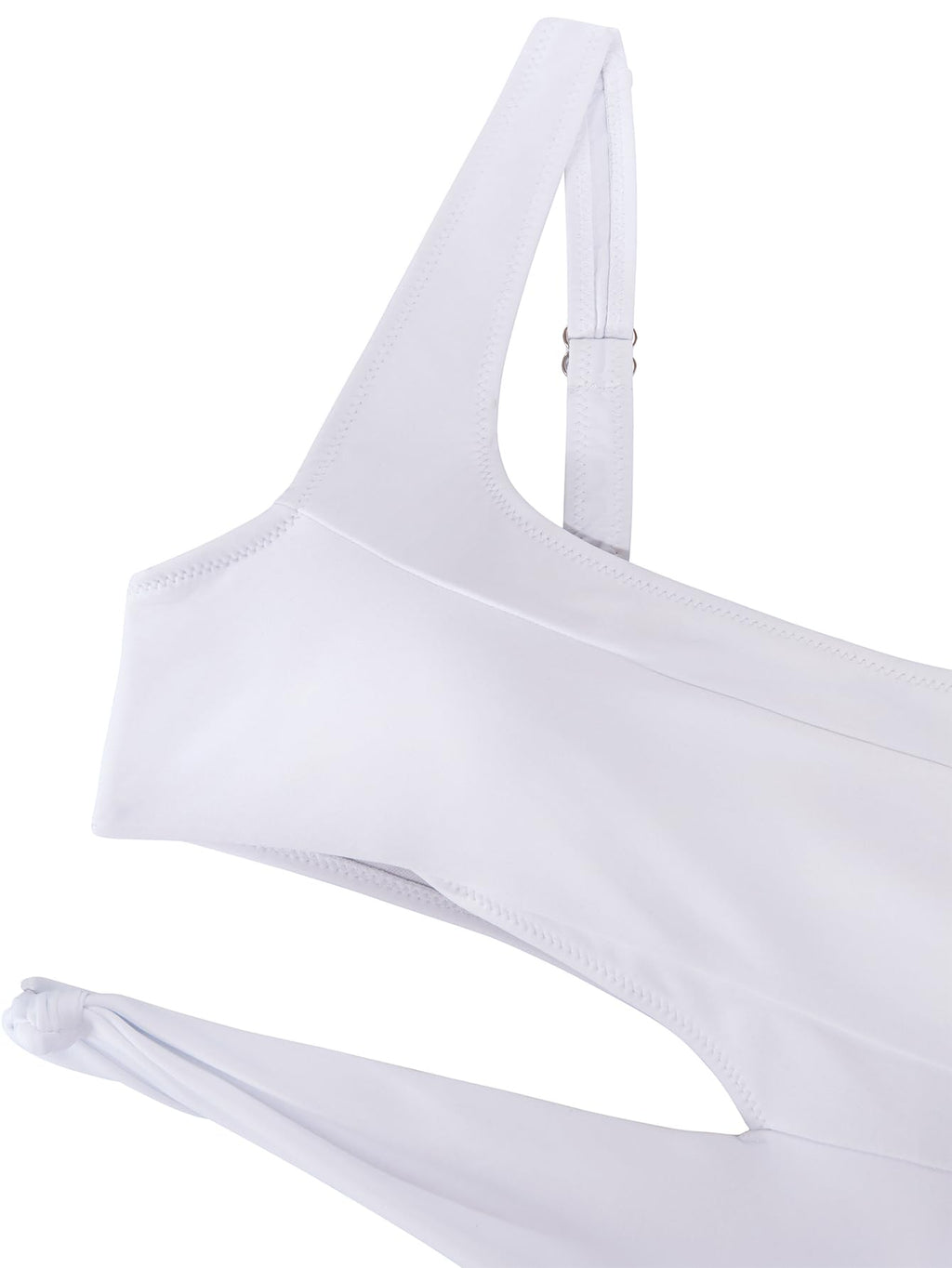 Lilosy Sexy Knotted Ruched Cutout Swimsuit High Cut Leg One Piece Cheekly Bikini Brazilian Women Bathing Suit White Medium