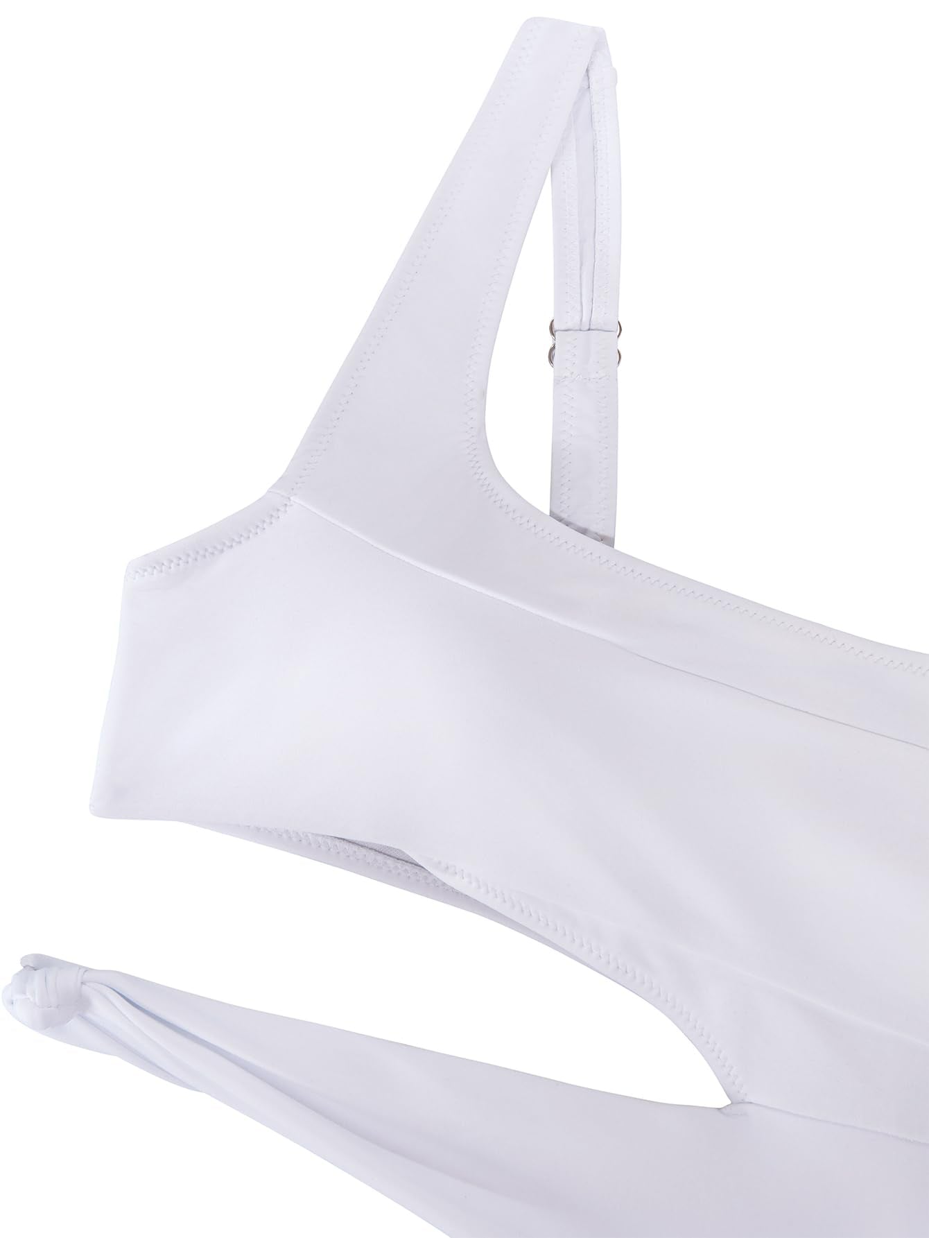 Lilosy Sexy Knotted Ruched Cutout Swimsuit High Cut Leg One Piece Cheekly Bikini Brazilian Women Bathing Suit White Medium
