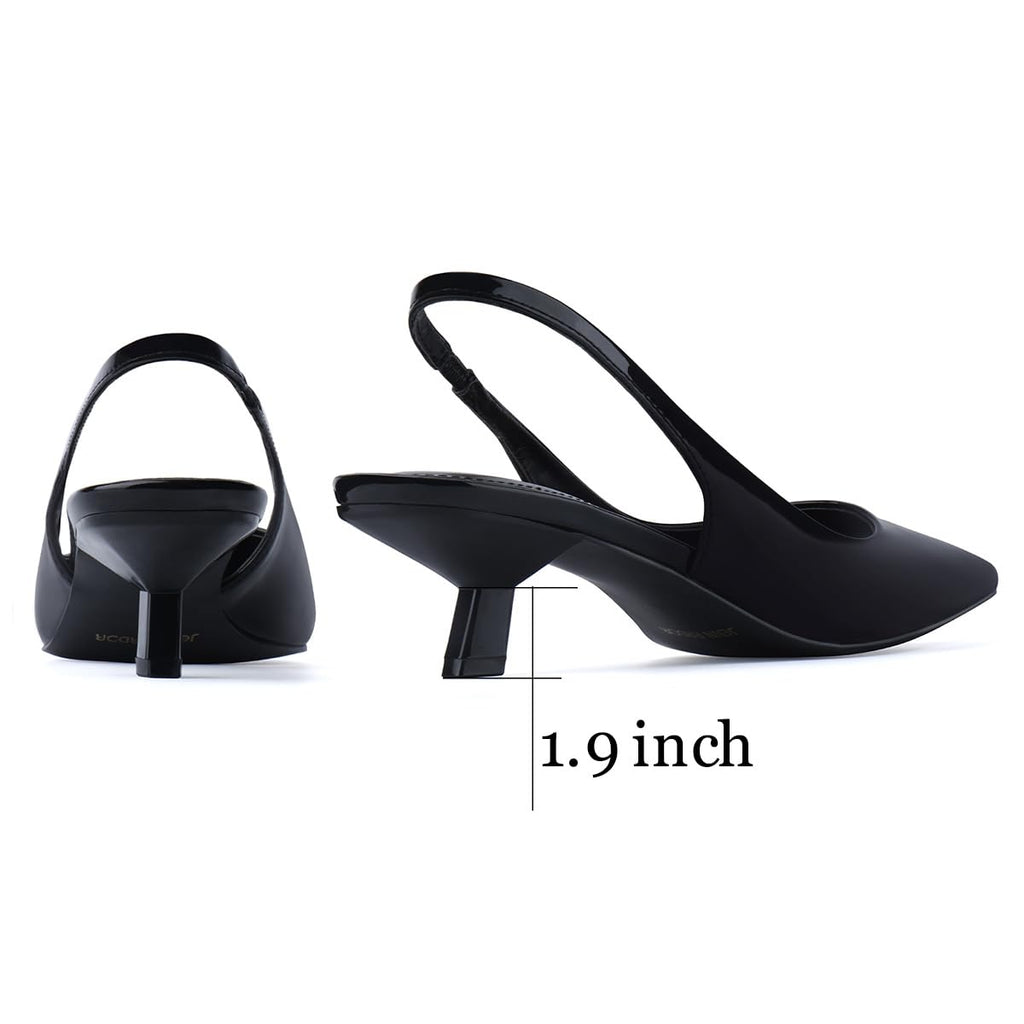 JENN ARDOR Black Slingback Kitten Heels Low Heeled Dressy Kitty Pumps for Women Going Out Short Sandals Fashion Casual Bridal Shoes Size 7.5