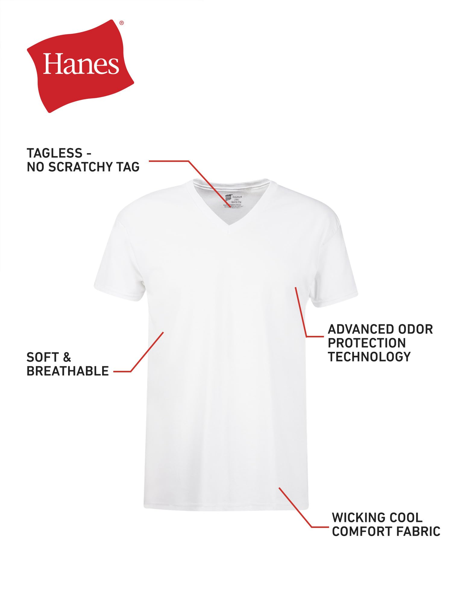 Hanes Mens Cotton, Moisture-wicking V-neck Tee Undershirts, Multiple Packs And Colors, White - 6 Pack, X-Large US