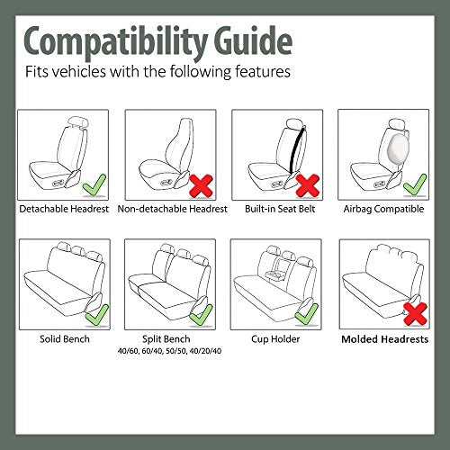 FH Group Full Set Cloth Car Seat Covers, Universal Fit Front and Split Bench Rear, Airbag Compatible, Washable for SUV, Sedan, Van - Black