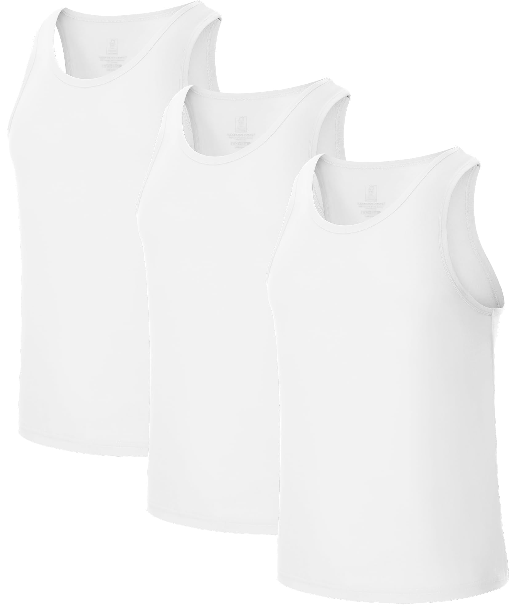 BAMBOO COOL Men's Tank Top White Undershirts Moisture Wicking Breathable, Fitted Ruglar Fit T Shirts for Men 3 Pack