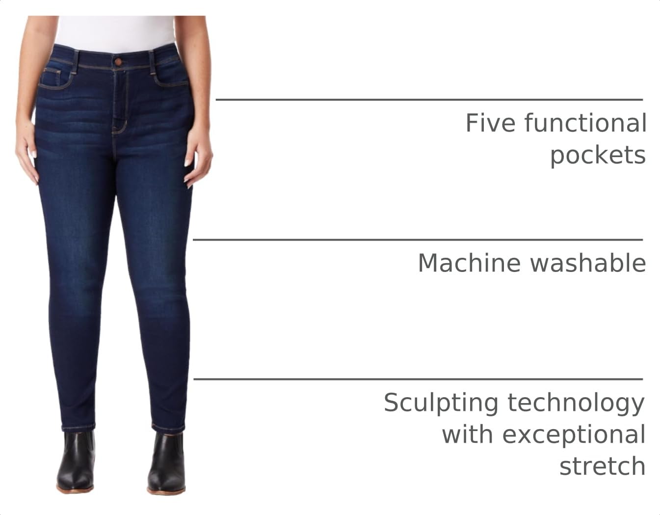 Angels Forever Young Womens 360 Sculpt Skinny Mid-Rise (Standard and Plus) Jeans, Sofia, 18 Plus