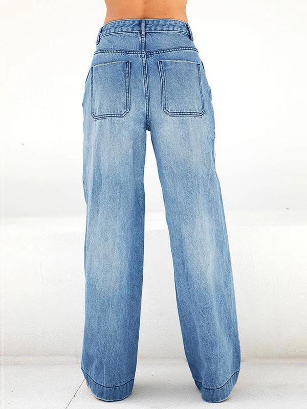 EMMIOL Women's 2026 Wide Leg Jeans Distress Mid Waist Denim Pants Vintage Y2K Trousers(Light Blue,L