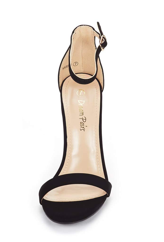 DREAM PAIRS Women's High Heels Flower Ankle Strap Stilettos Round Open Toe Dressy Sexy Sandals,Size 8,Black/Nubuck,KARRIE