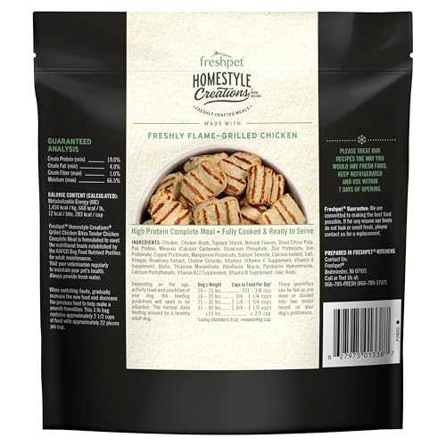 Freshpet Fresh Dog Food, Homestyle Creations Grilled Chicken Bites, Tender Chicken Complete Meal, 1lb