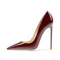 Qunvngutui Women's Pointed Toe Shallow Stiletto Heels 4.7 Inch Pumps Wedding Party Banquet Shoes Wine Red Patent Leather US5