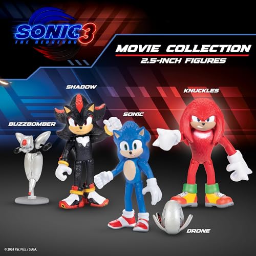 Sonic 3 Movie Action Figures 2.5-Inch Movie Collector Toy Figure Multi-Pack Includes Sonic Knuckles Shadow Buzz Bomber & Drone- Officially Licensed Toys