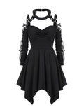 ROSE GAL Womens Plus Size Gothic Choker Lace-up Grommets Cutout Handkerchief Hem Cold Shoulder Long Sleeve Tunic Top(Black_3/4X)