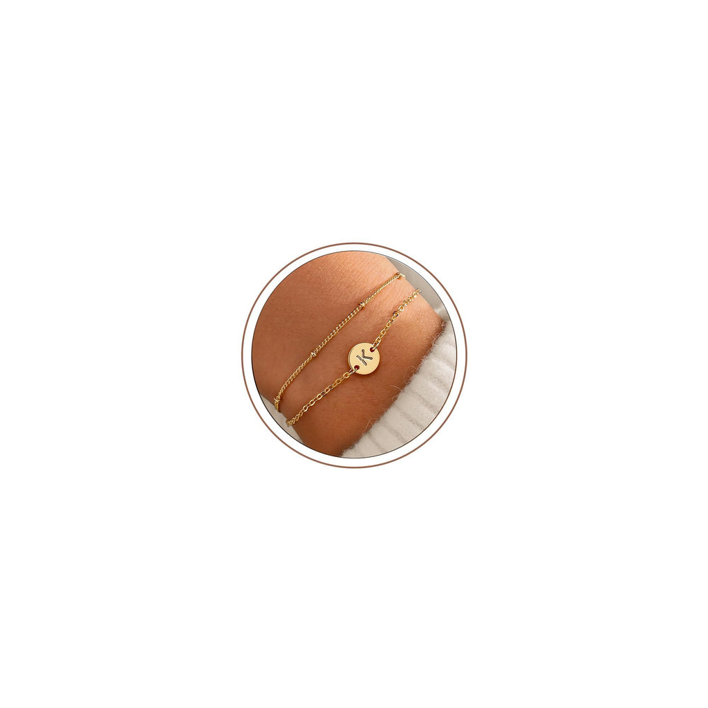 MONOZO Gold Initial Bracelets for Women Birthday Gifts, 18K Gold Plated Layered Letter Initial Bracelet Jewelry Dainty Disc Letter K Initial Charm Bracelets for Women Birthday Jewelry Gifts