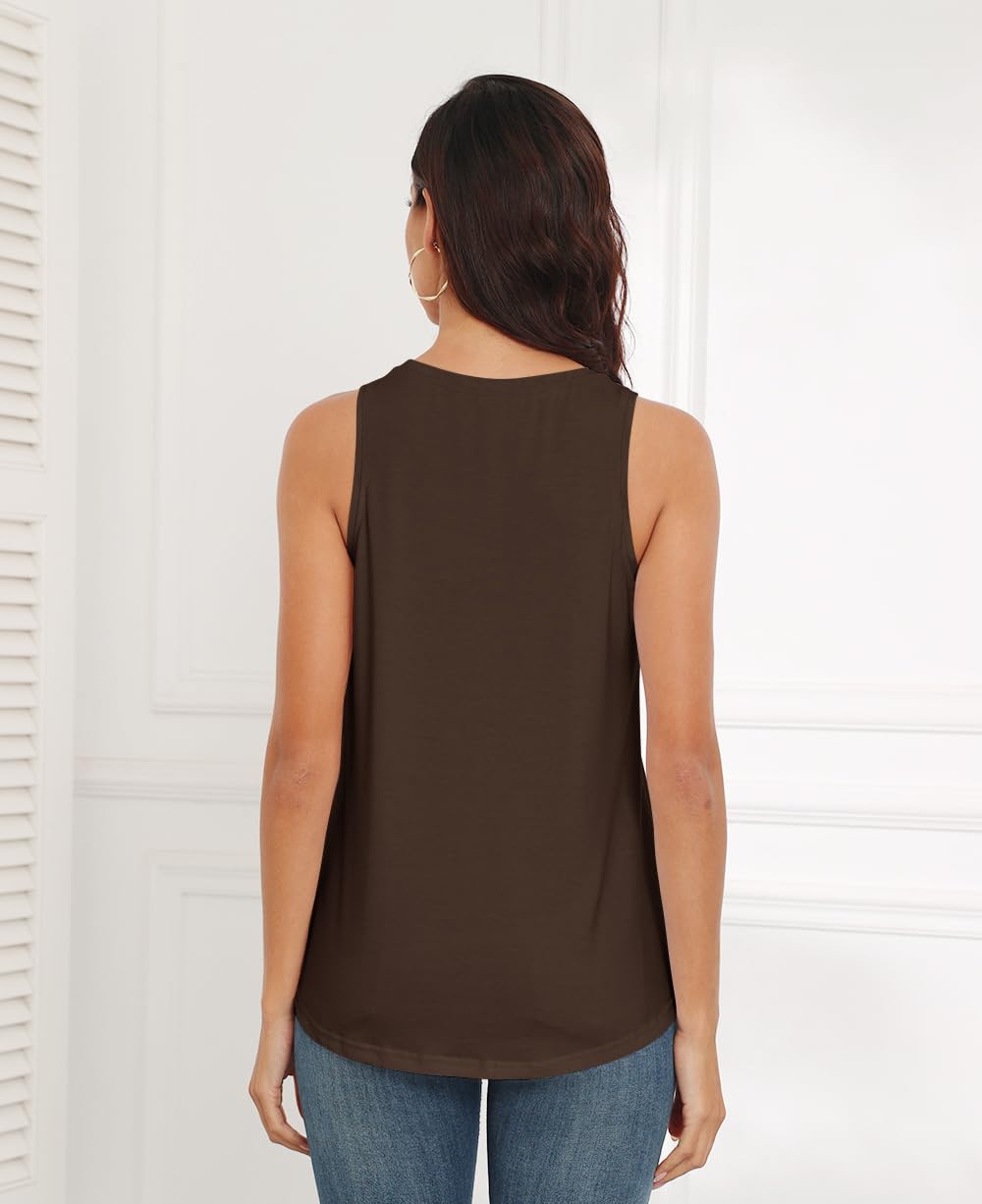Smile Fish Women Crewneck Flowy Loose Fit Tank Top Sleeveless Summer Tops Shirts Cotton Chocalte Brown,L