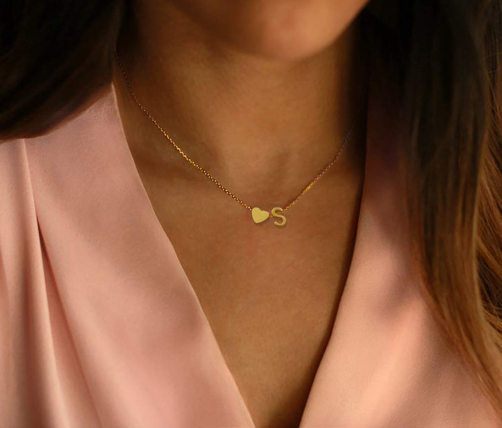 Glimmerst Initial Heart Necklace 18K Gold Plated Stainless Steel Tiny Heart Letter A Necklace Personalized Monogram Name Necklace for Women
