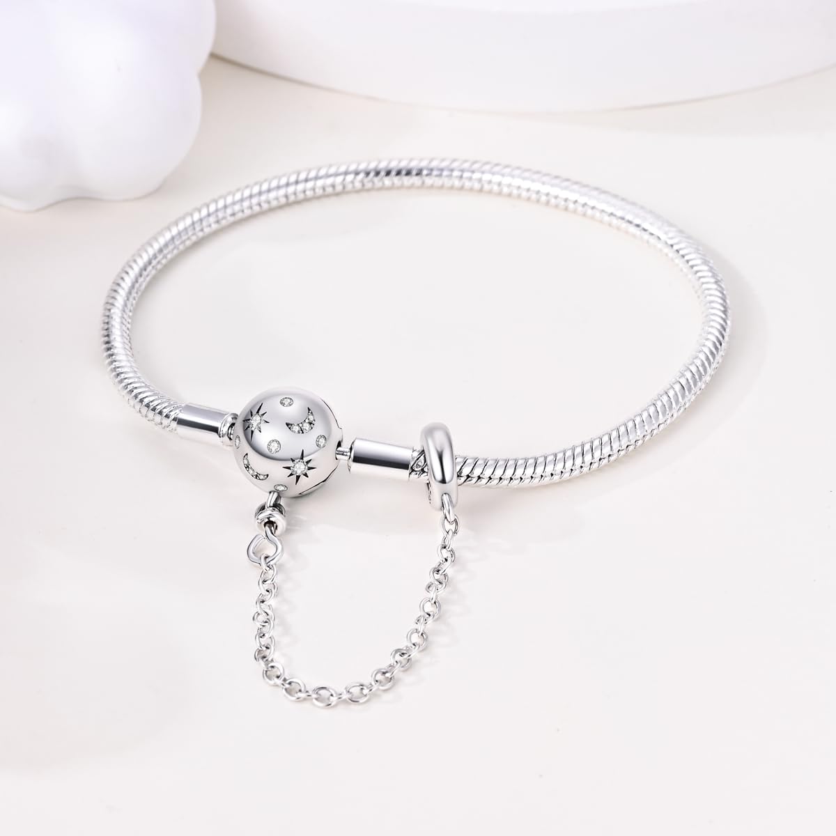 Parmuz 925 Sterling Silver Charm Bracelet for Woman Snake Chain Bracelet Star Moon Butterfly Cute Iconic Moments European Bracelet Jewelry Gift for Woman