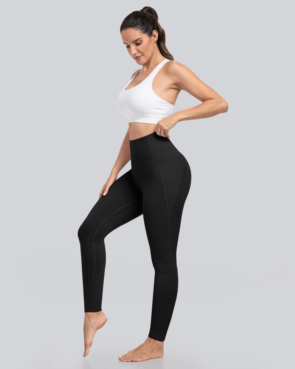 CHRLEISURE Leggings with Pockets for Women - Tummy Control High Waisted Soft Workout Yoga Pants（Black,M）