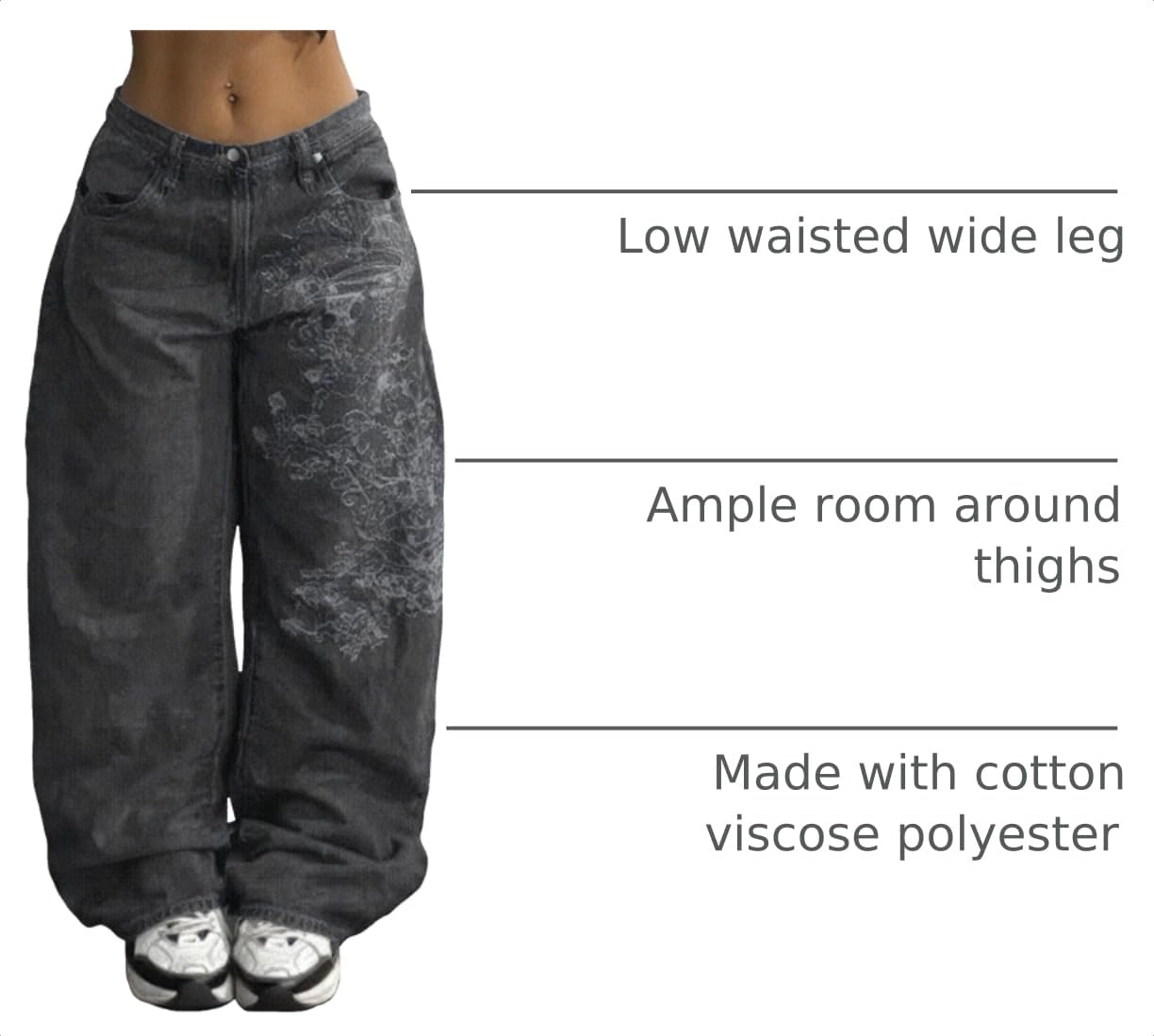 EMMIOL Women Boyfriends Hip Hop 90s Vintage Baggy Jeans Mid Waist Jeans Loose Denim Pants