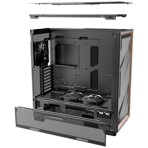 Antec Flux Pro, 6 x PWM Fans Included, High-Airflow Front Panel with Walnut Wood, iShift PSU 90° Mount, USB3.0 x 2, Type-C, 420mm Radiator Support, Temp. Display, Full-Tower E-ATX PC Case