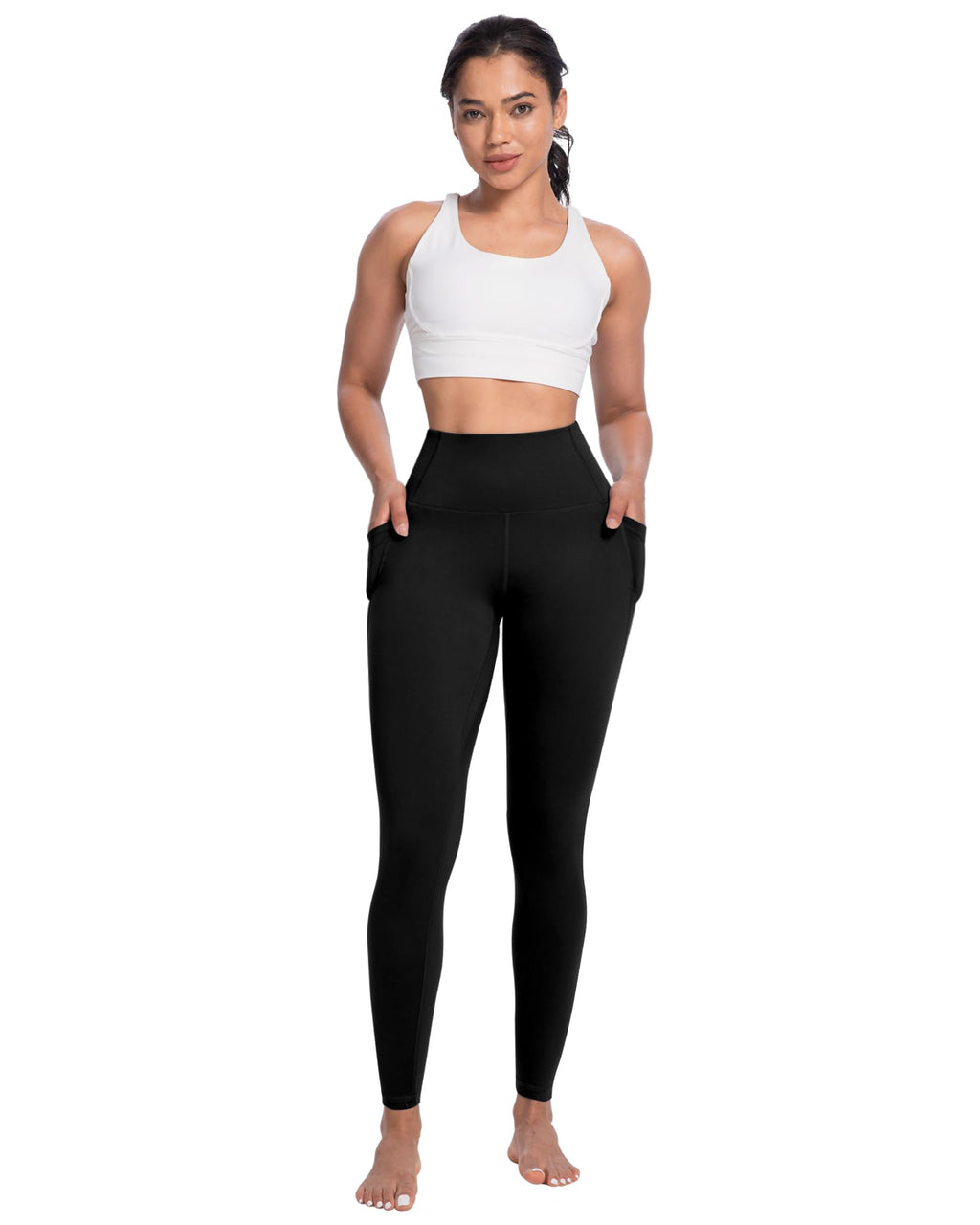 4 Packs Yoga Leggings with Pockets for Women, Soft High Waisted Tummy Control Workout Pants(Black/Dark Gray/Burgundy/Navy,M)