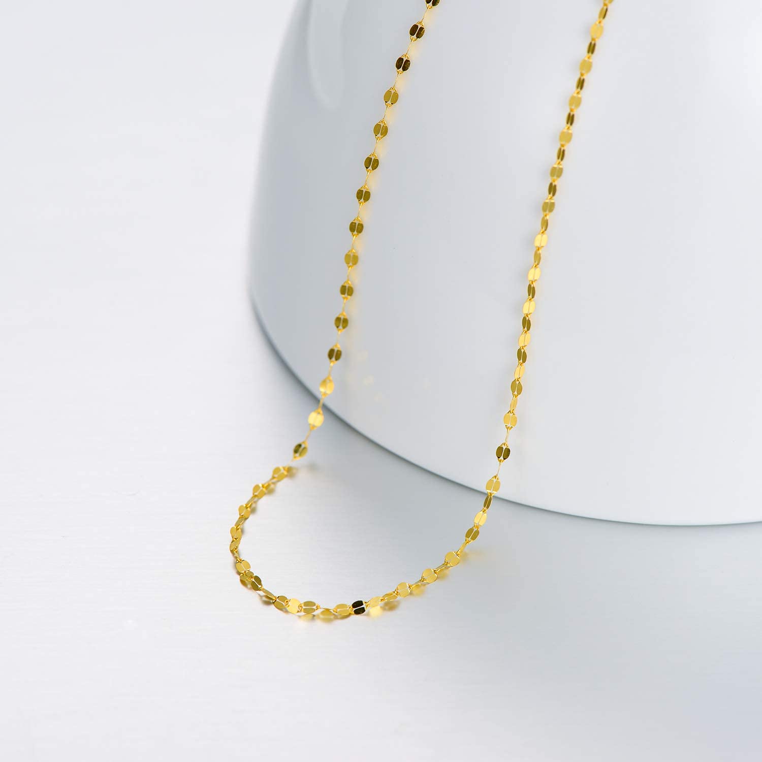 18K Solid Gold Mirror Chain Necklace for Women, 1.7MM Yellow Gold Italian Mirror Link Chain Necklace Christmas Annversary Jewelry Gift for Women 18"