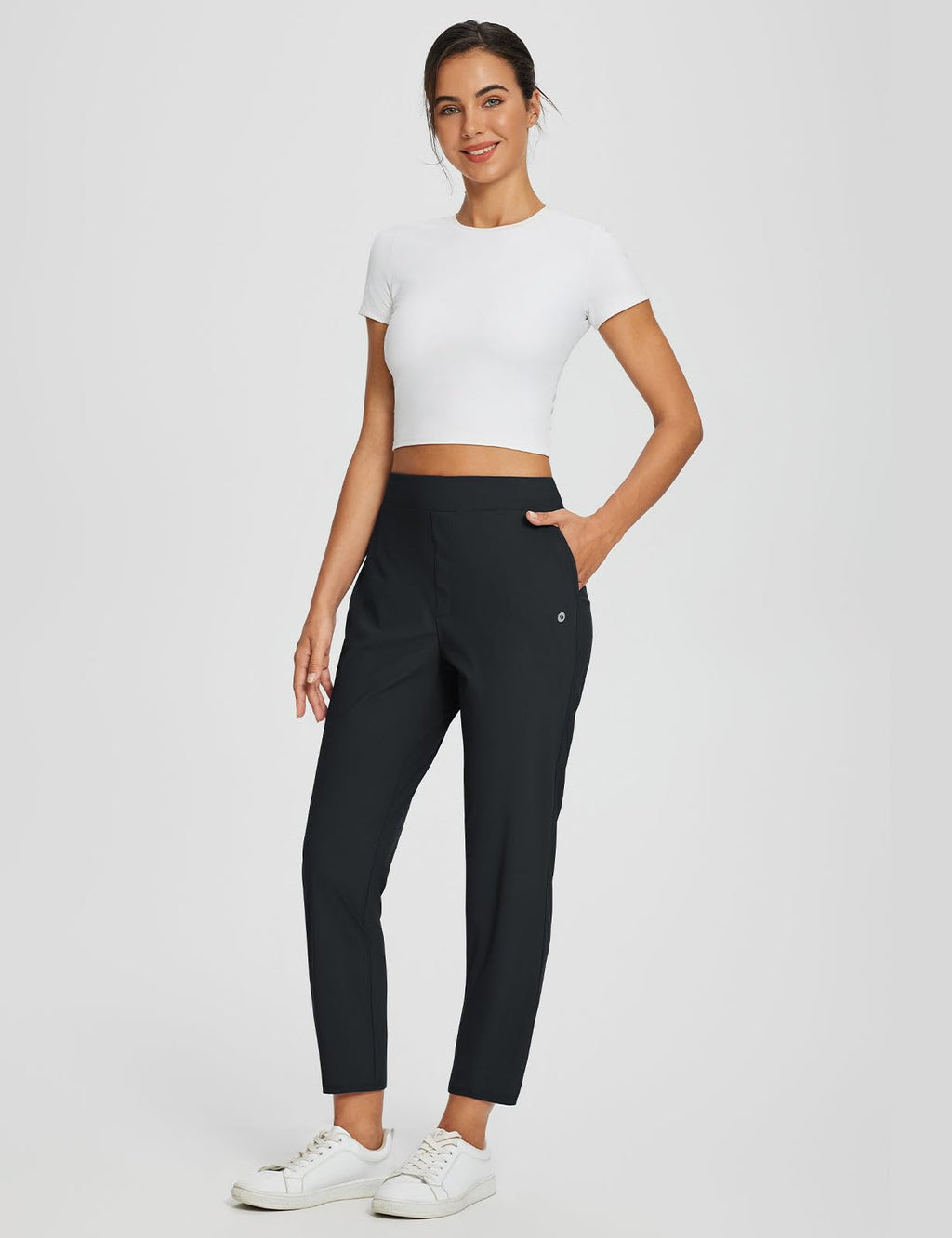 baleaf Women's Travel Pants Lightweight Stretch with Zip Pockets Black M