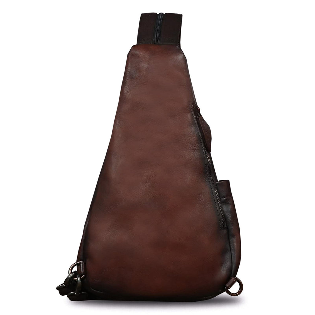 IVTG Genuine Leather Sling Bag for Men and Women Vintage Sling Backpack Shoulder Crossbody Bag Chest Bag for Ipad (LightCoffee)