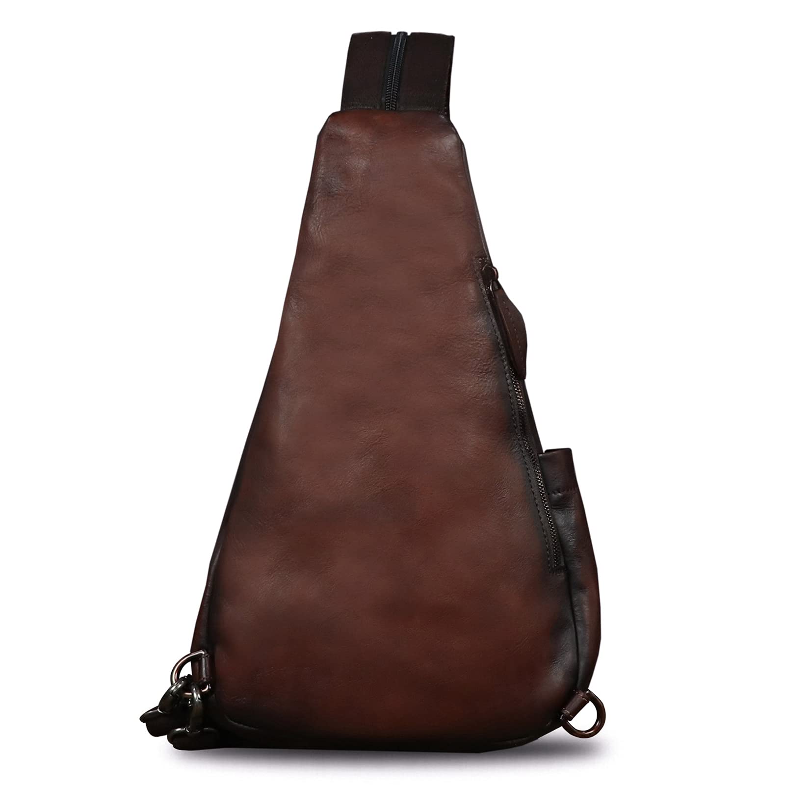 IVTG Genuine Leather Sling Bag for Men and Women Vintage Sling Backpack Shoulder Crossbody Bag Chest Bag for Ipad (LightCoffee)