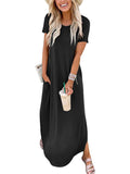 ANRABESS Womens Summer Maxi Dress Short Sleeve Casual Loose Long T Shirt Dresses Split Vacation Beach Sundress Travel Outfits Black X-Large