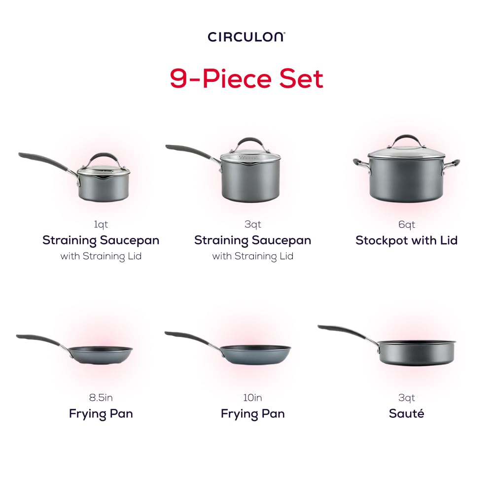 Circulon A1 Series with ScratchDefense Technology Nonstick Induction Cookware/Pots and Pans Set, 9 Piece, Graphite