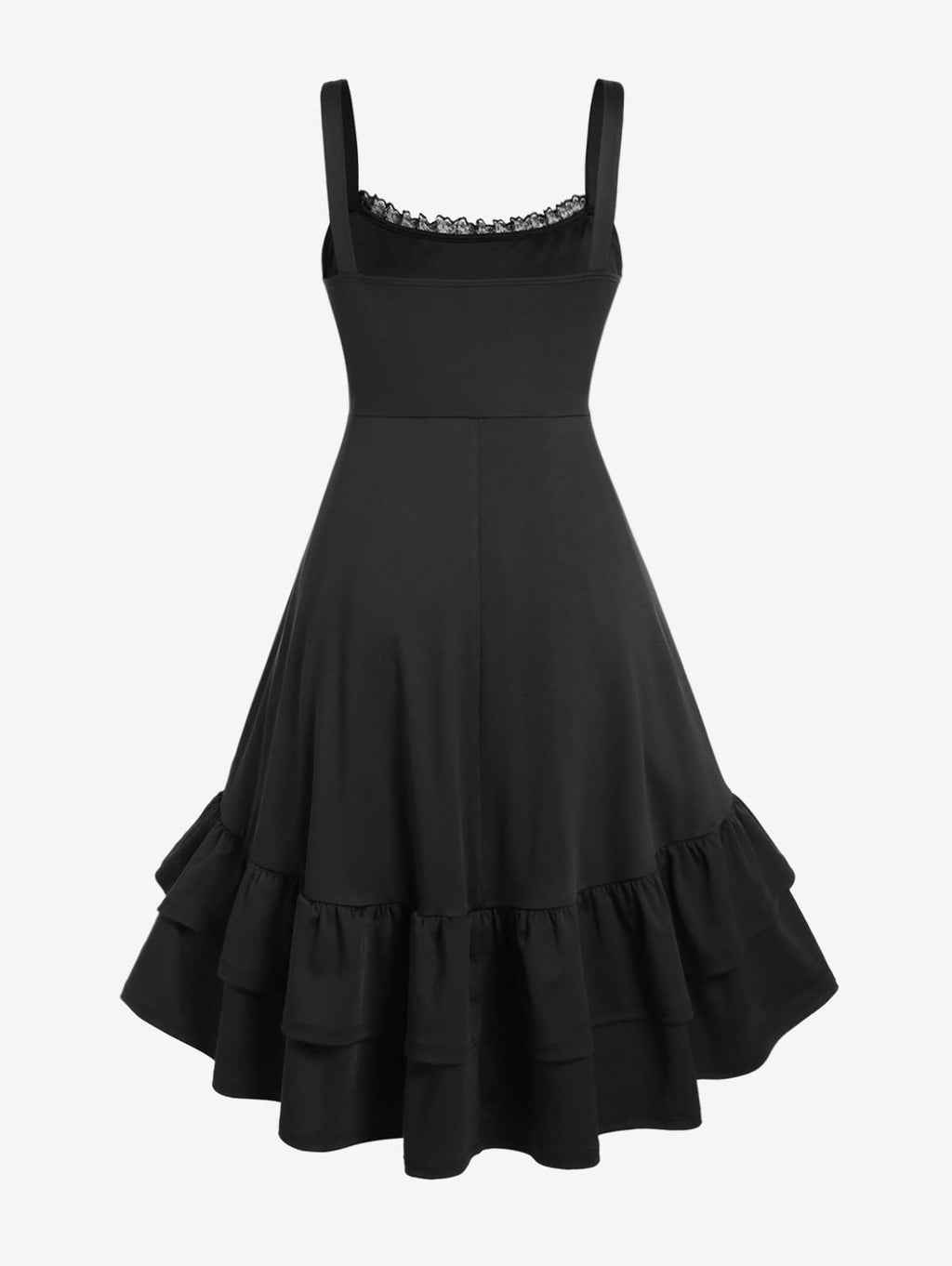 ROSE GAL Women Plus Size Victoria Gothic Renaissance Lace Trim Lace-up Ruffled Cinched Ruched High Low Dress Steampunk Dress(Black_5/1X)