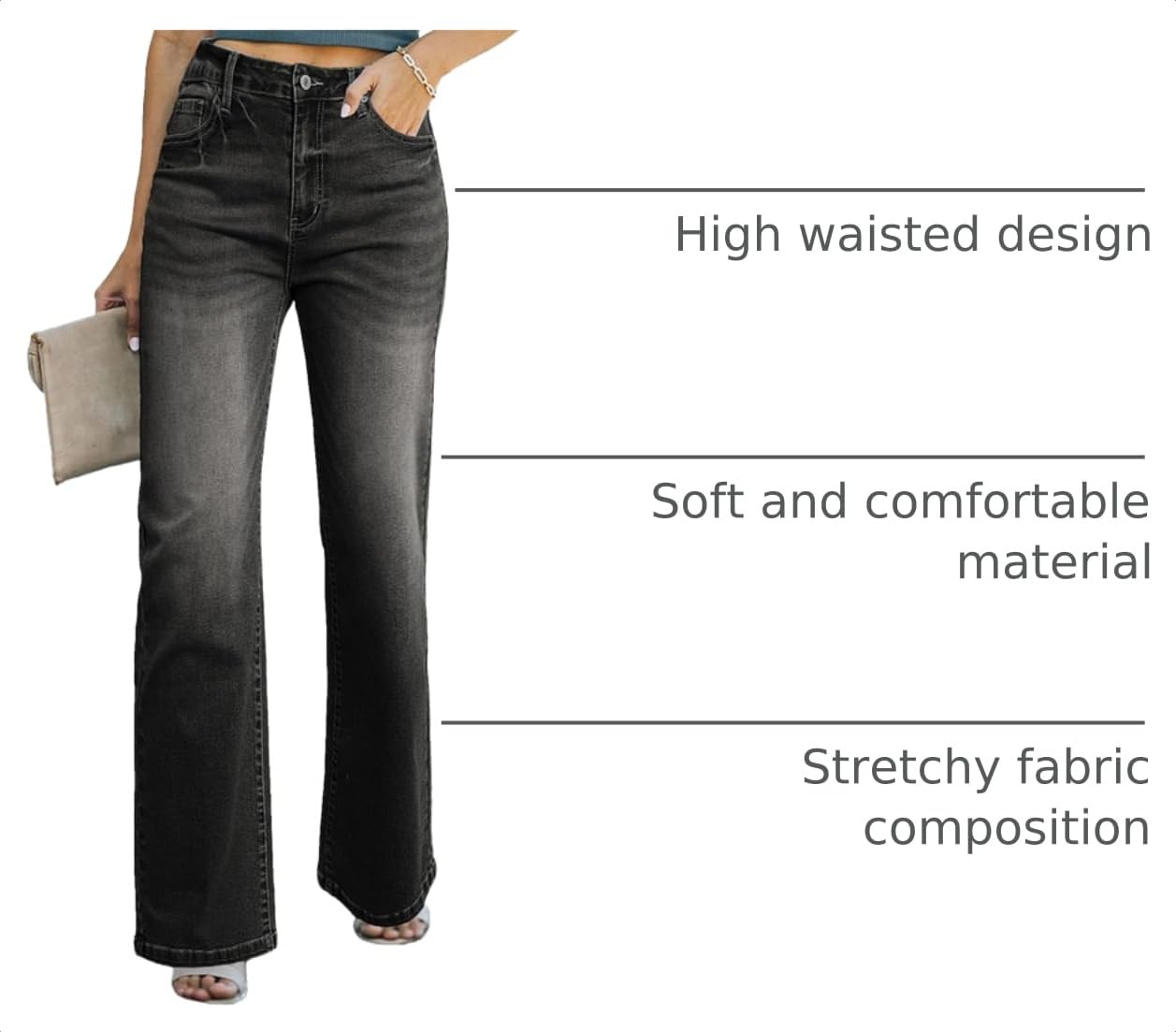 Sidefeel Women's Wide Leg Jeans Casual High Waisted Straight Zimbaplatinum Denim Pants Black Size 2