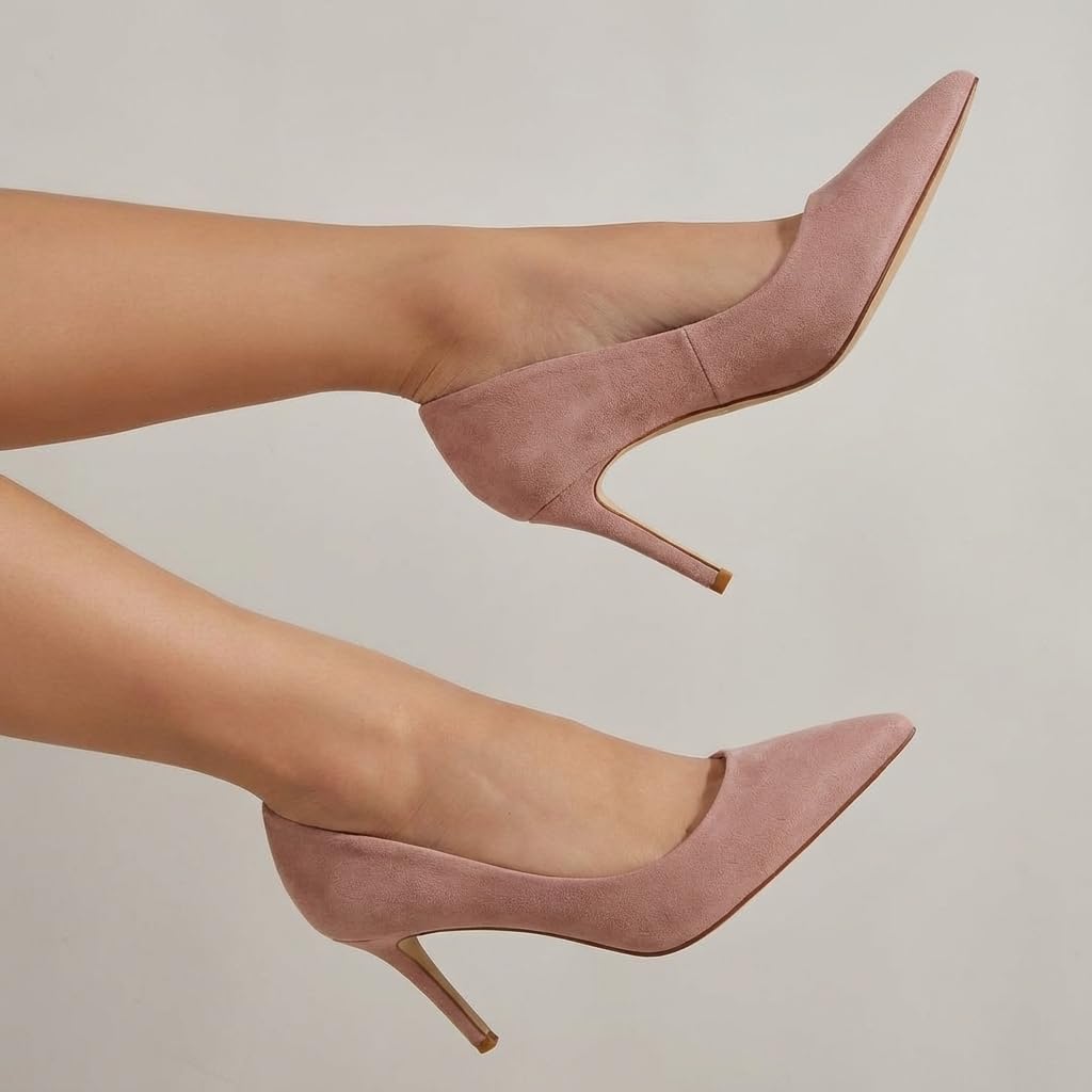 CUSHIONAIRE Lola Dress Pump Heels for Women, Classic Pointed Toe High Heels with Soft Memory Foam and Durable Outsole, Blush 9